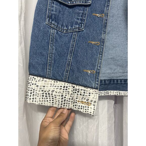 VTG Don’t Mess With Texas Denim Western Vest Country Chic Sz M Rodeo Snake Print - Picture 3 of 8